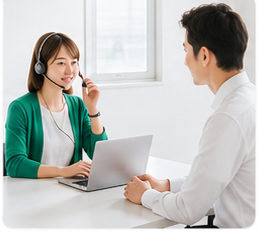ヘッドセットを付けたスタッフがお客様の相談に対応している様子